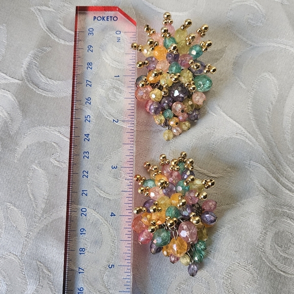 Vintage Colorful Bead Cluster Chainmill Earrings - Picture 7 of 7